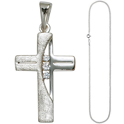 Anhänger Kreuz 925 Silber 3 Zirkonia Kreuzanhänger Silberkreuz mit Kette 50 cm