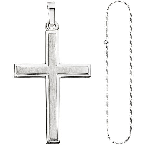 Anhänger Kreuz 925 Silber teil matt Kreuzanhänger Silberkreuz mit Kette 50 cm