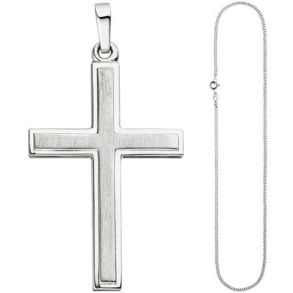 Anhänger Kreuz 925 Silber teil matt Kreuzanhänger Silberkreuz mit Kette 50 cm