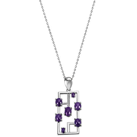 Collier 925 Sterling Silber 7 Amethyst-Cabochons lila 7 Zirkonia 45 cm