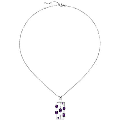 Collier 925 Sterling Silber 7 Amethyst-Cabochons lila 7 Zirkonia 45 cm