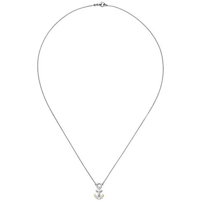 Collier Anker 925 Silber bicolor vergoldet 5 Zirkonia 45 cm