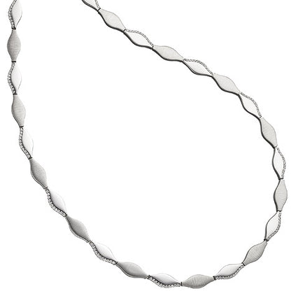 Collier Halskette 925 Silber teil matt 154 Zirkonia 45 cm Kette Silberkette