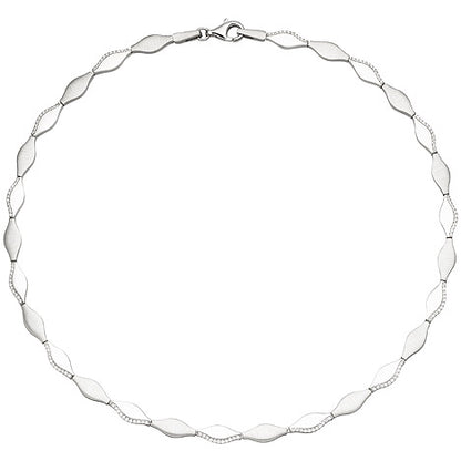 Collier Halskette 925 Silber teil matt 154 Zirkonia 45 cm Kette Silberkette