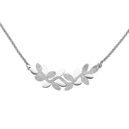 Collier Halskette Blätter Edelstahl mit Glitzereffekt 46 cm Kette