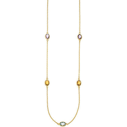 Collier Halskette Kette 585 Gold Gelbgold 2 Amethyste 2 Citrine 1 Blautopas