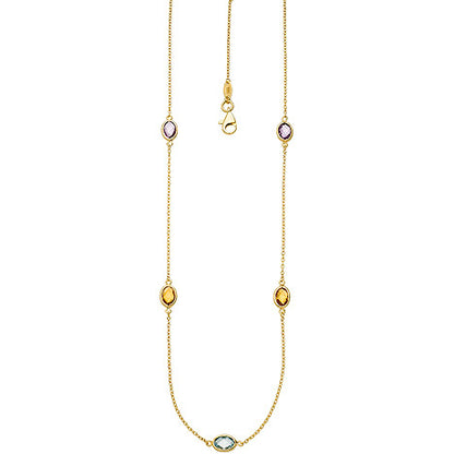 Collier Halskette Kette 585 Gold Gelbgold 2 Amethyste 2 Citrine 1 Blautopas