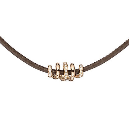 Collier Halskette Leder taupe mit 585 Gold Rotgold 47 Diamanten Brillanten 45 cm