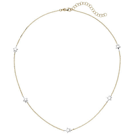 Collier Halskette Stern 375 Gold Gelbgold Weißgold bicolor diamantiert 43 cm