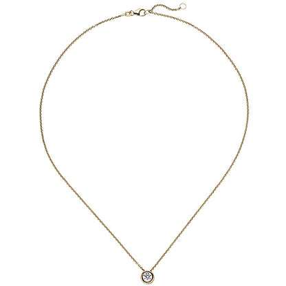 Collier Kette mit Anhänger 585 Gold Gelbgold 1 Diamant Brillant 0 50 ct. 45 cm
