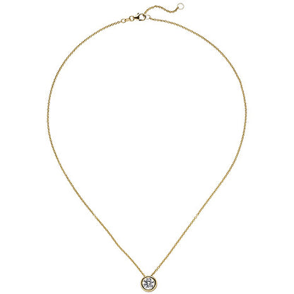 Collier Kette mit Anhänger 585 Gold Gelbgold 1 Diamant Brillant 1 0 ct. 45 cm