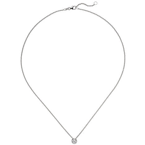 Collier Kette mit Anhänger 585 Gold Weißgold 1 Diamant Brillant 0 15 ct. 45 cm