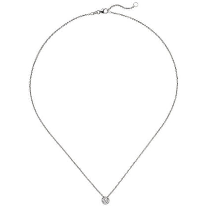 Collier Kette mit Anhänger 585 Gold Weißgold 1 Diamant Brillant 0 15 ct. 45 cm