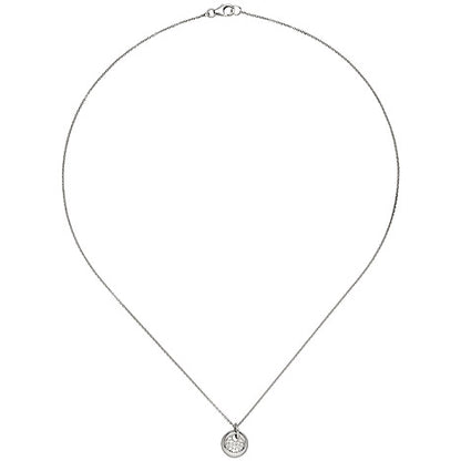 Collier Kette mit Anhänger 585 Gold Weißgold 15 Diamanten Brillanten 43 cm