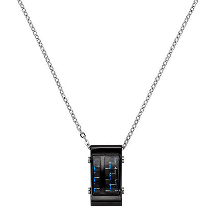 Collier Kette mit Anhänger Edelstahl schwarz mit Carbon Einlagen 55 cm