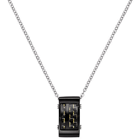 Collier Kette mit Anhänger Edelstahl schwarz mit Carbon Einlagen 55 cm
