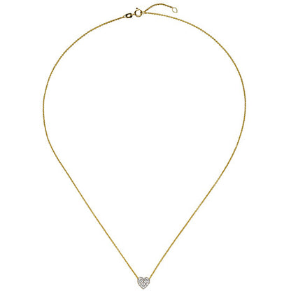 Collier Kette mit Anhänger Herz 375 Gold Gelbgold bicolor 14 Zirkonia 45 cm