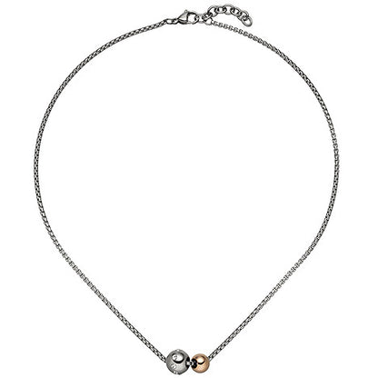 Collier Kette mit Anhänger Kugeln Edelstahl bicolor 8 Zirkonia 45 cm