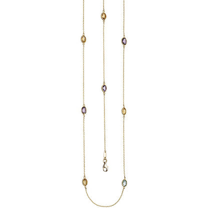 Halskette Kette lang 585 Gold Gelbgold Citrine Blautopase Amethyste 90 cm