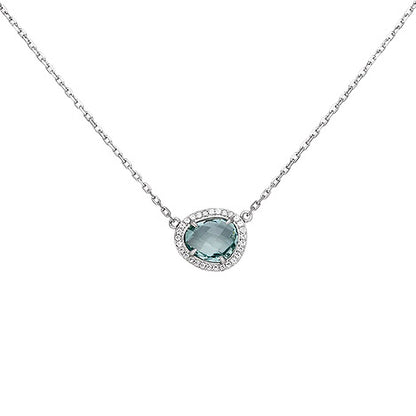 Kette mit Anhänger 925 Silber 1 Glasstein blau hellblau 29 Zirkonia 45 cm