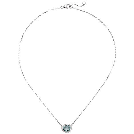 Kette mit Anhänger 925 Silber 1 Glasstein blau hellblau 29 Zirkonia 45 cm