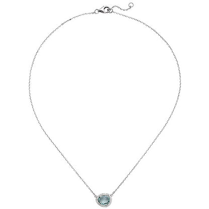 Kette mit Anhänger 925 Silber 1 Glasstein blau hellblau 29 Zirkonia 45 cm