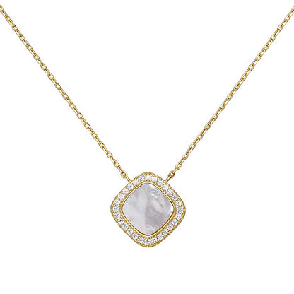 Kette mit Anhänger 925 Silber gold vergoldet Perlmutt Einlage 28 Zirkonia 45 cm