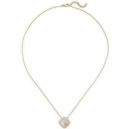 Kette mit Anhänger 925 Silber gold vergoldet Perlmutt Einlage 28 Zirkonia 45 cm