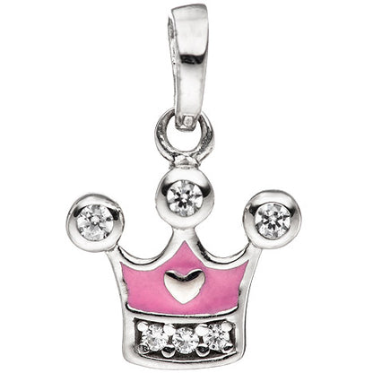 Kinder Mädchen Schmuck-Set Krone pink rosa 925 Silber Zirkonia mit Kette 38 cm
