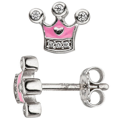 Kinder Mädchen Schmuck-Set Krone pink rosa 925 Silber Zirkonia mit Kette 42 cm