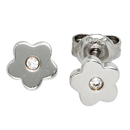 Kinder Schmuck-Set Blume 925 Silber mit Zirkonia Anhänger Ohrringe Kette 42 cm