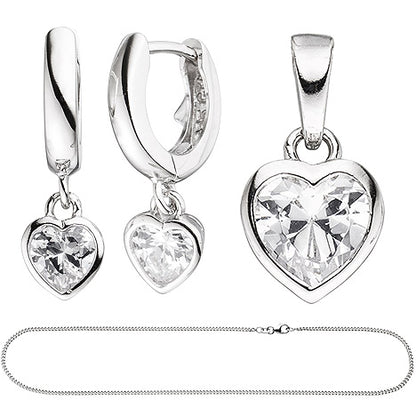 Kinder Schmuck-Set Herz 925 Silber mit Zirkonia Anhänger Ohrringe Kette 38 cm