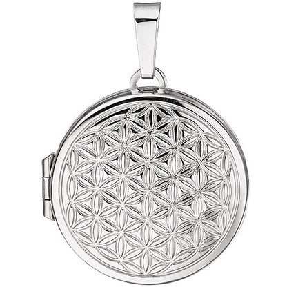 Medaillon Blume des Lebens rund Anhänger zum Öffnen 925 Silber mit Kette 60 cm