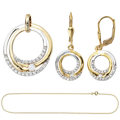 Schmuck-Set 333 Gold Gelbgold bicolor mit Zirkonia Ohrringe und Kette 45 cm