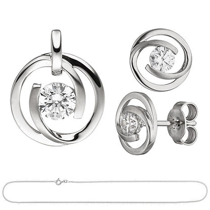 Schmuck-Set 333 Gold Weißgold 3 Zirkonia Ohrringe Anhänger und Kette 45 cm