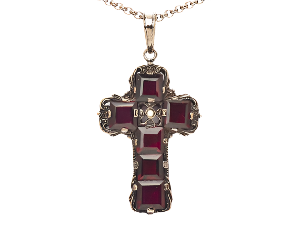 Collier Kette mit Anhänger Granat Kreuz 925