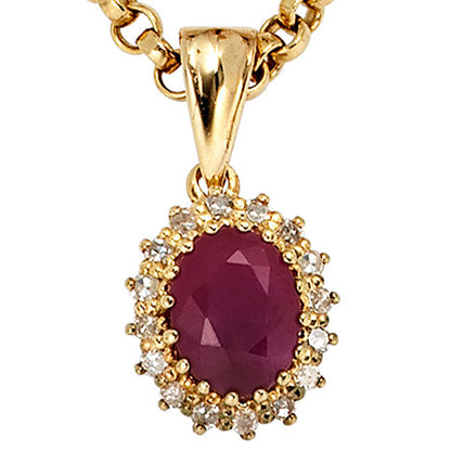 Anhänger 585 Gold Gelbgold 16 Diamanten 0 16ct. 1 Rubin rot Goldanhänger
