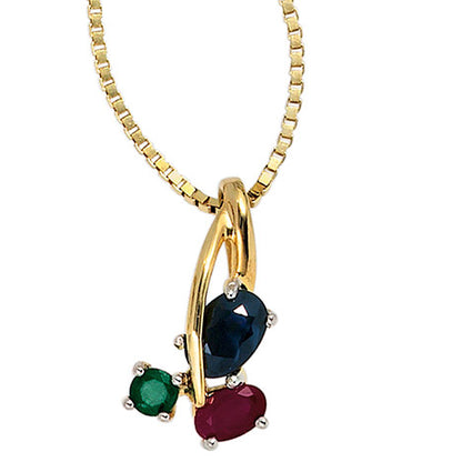 Anhänger 585 Gold Gelbgold bicolor 1 Rubin 1 blauer Safir 1 Smaragd