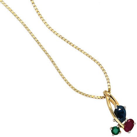 Anhänger 585 Gold Gelbgold bicolor 1 Rubin 1 blauer Safir 1 Smaragd