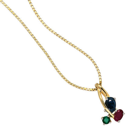 Anhänger 585 Gold Gelbgold bicolor 1 Rubin 1 blauer Safir 1 Smaragd