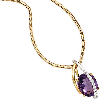 Anhänger 585 Gold Gelbgold Weißgold 11 Diamanten Brillanten 1 Amethyst violett
