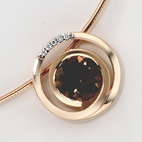 Anhänger 585 Gold Rotgold 5 Diamanten Brillanten 0 035ct. 1 Rauchquarz braun