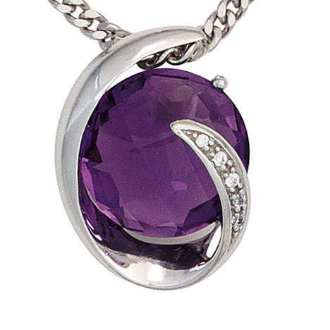 Anhänger 585 Gold Weißgold 1 Amethyst lila violett 5 Diamanten Brillanten 0 02ct