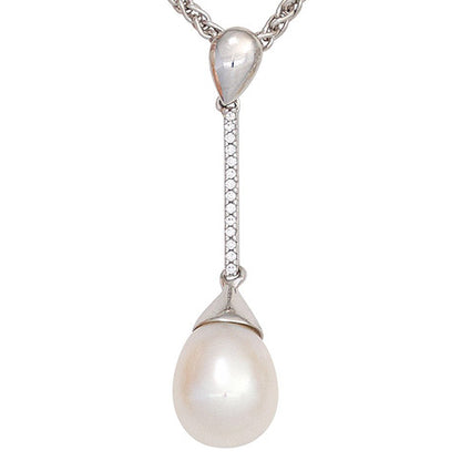 Anhänger 585 Gold Weißgold 1 Süßwasser Perle 14 Diamanten Perlenanhänger