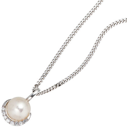 Anhänger 585 Gold Weißgold 1 Süßwasser Perle 8 Diamanten Perlenanhänger