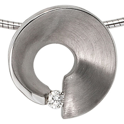 Anhänger 585 Gold Weißgold matt 1 Diamant Brillant 0 07ct. Weißgoldanhänger