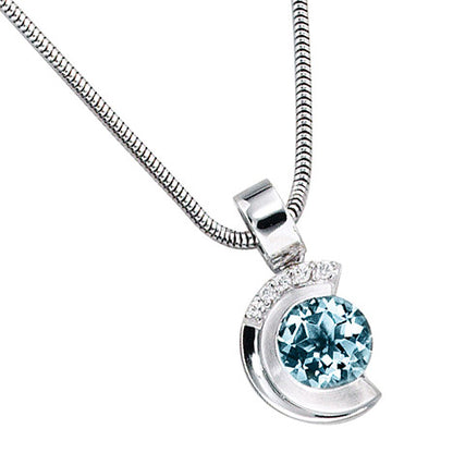 Anhänger 585 Gold Weißgold mattiert 5 Diamanten Brillanten 1 Aquamarin blau