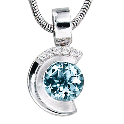 Anhänger 585 Gold Weißgold mattiert 5 Diamanten Brillanten 1 Aquamarin blau