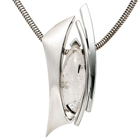Anhänger 925 Sterling Silber rhodiniert mattiert 1 Turmalinquarz