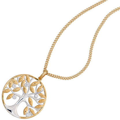 Anhänger Baum 585 Gold Gelbgold bicolor 5 Diamanten Brillanten Goldanhänger